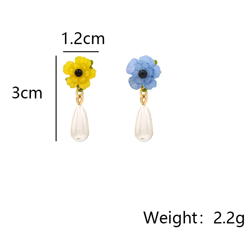 Two Colors Flower And Hang Pearl Earrings
