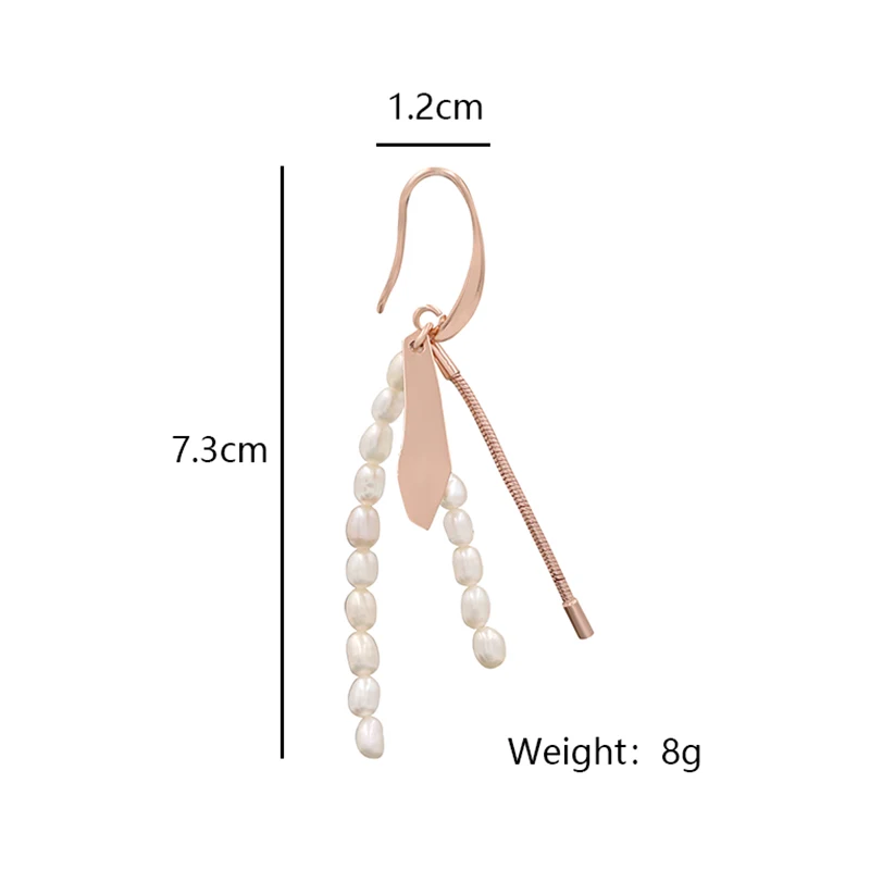 Brass chain and pearl tassel earrings