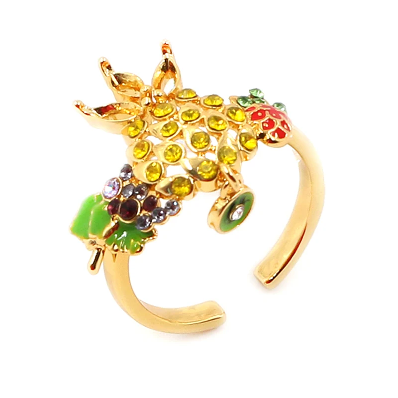 Ananas druiven glazuur open ring met goud vergulde