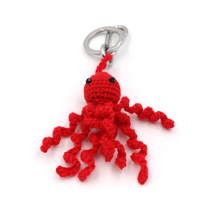 Rode pluizige octopus sleutelhanger
