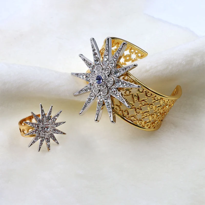 Twee kleurtonen vergulde messing dome star ring